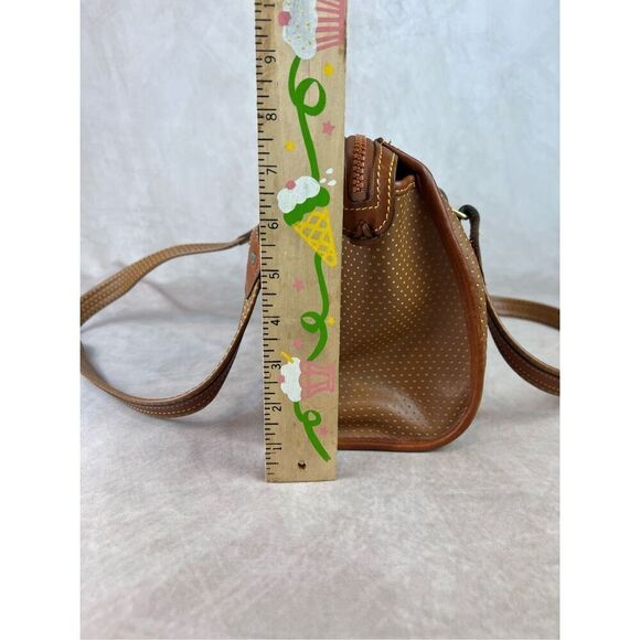90s Dooney & Bourke Cabriolet British Brown Perforated Leather Satchel Shoulder - Picture 5 of 10